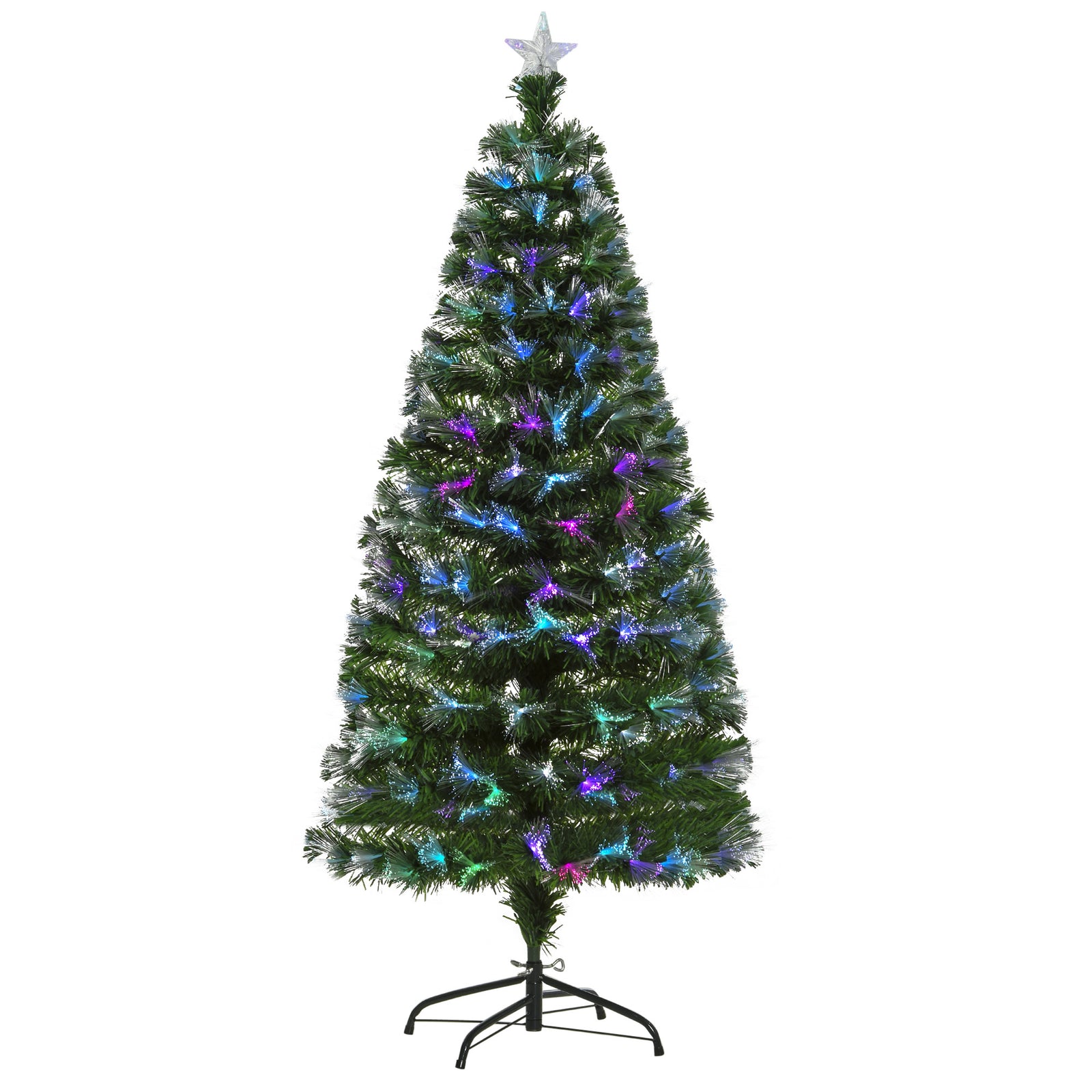 5ft Multicoloured Artificial Christmas Tree W/ Pre-lit Modes Metal Stand | 5ft | Green