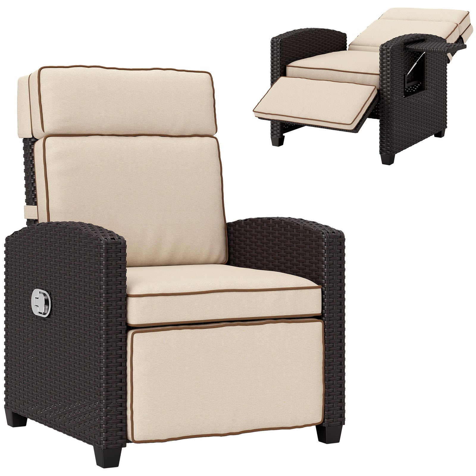 Rattan Recliner Chair, Adjustable Backrest | Khaki