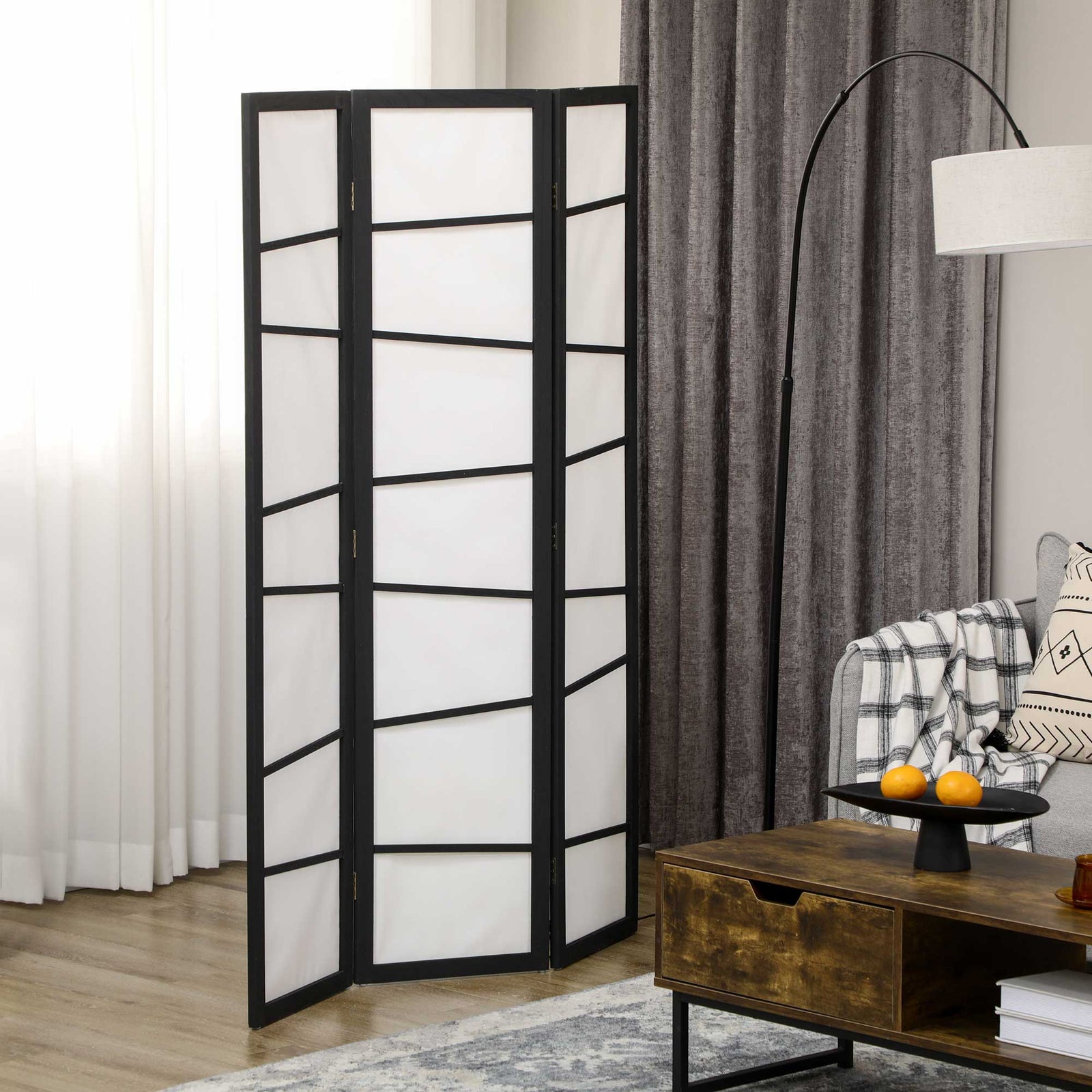 Folding Room Divider 3 Panel Privacy Screen Protector Wooden