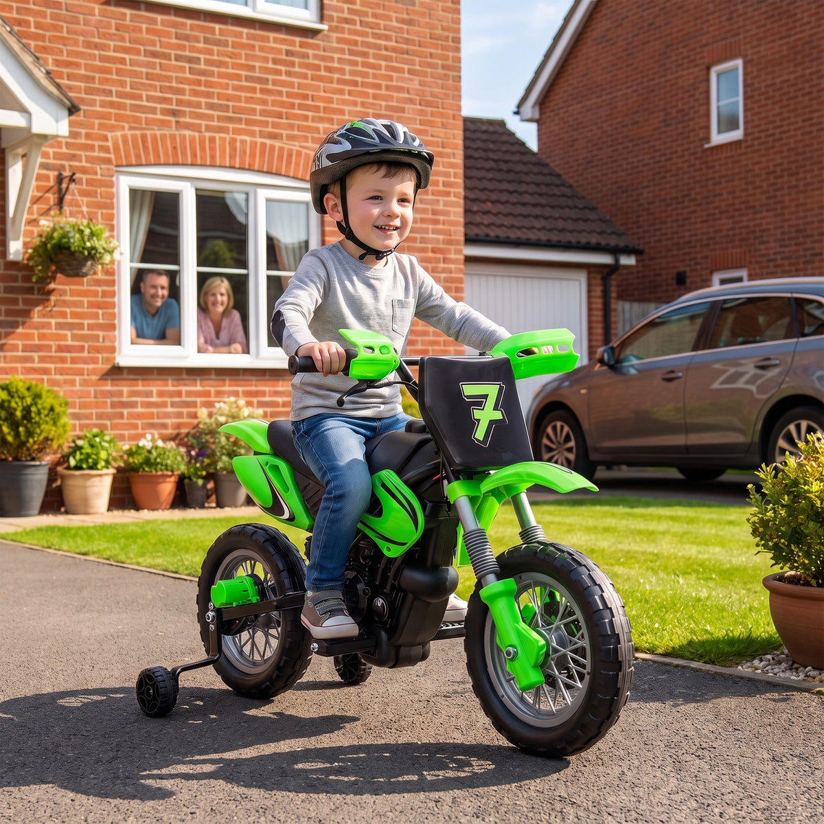 12v Kids Electric Motorbike With Dual Motors Training Wheels | Green