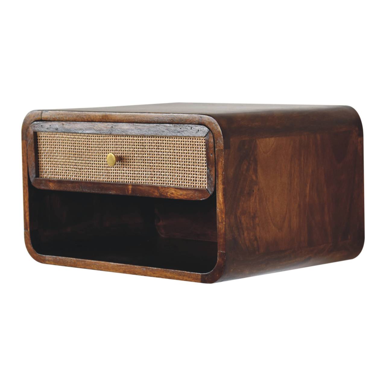 Solid Wood Chestnut Wall Mounted Open Woven Bedside