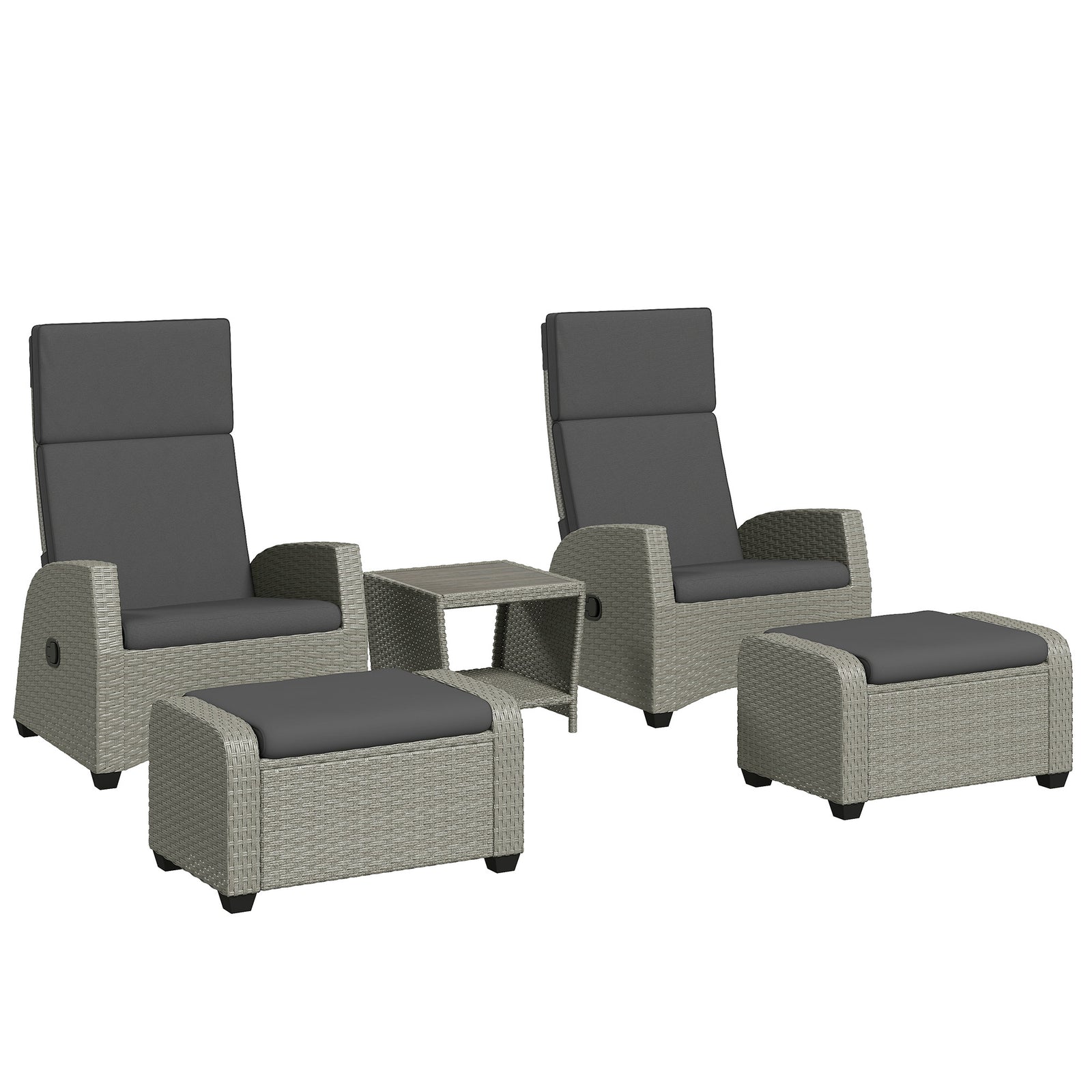 5 Pieces Pe Rattan Set, Reclining Chairs | Charcoal Grey