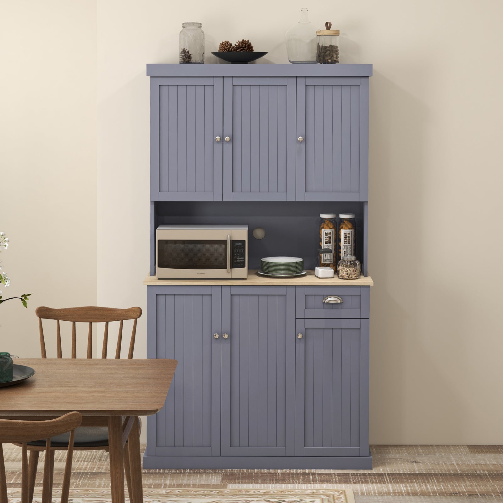 Kitchen Cupboard Storage Cabinet With Adjustable Shelves, Grey