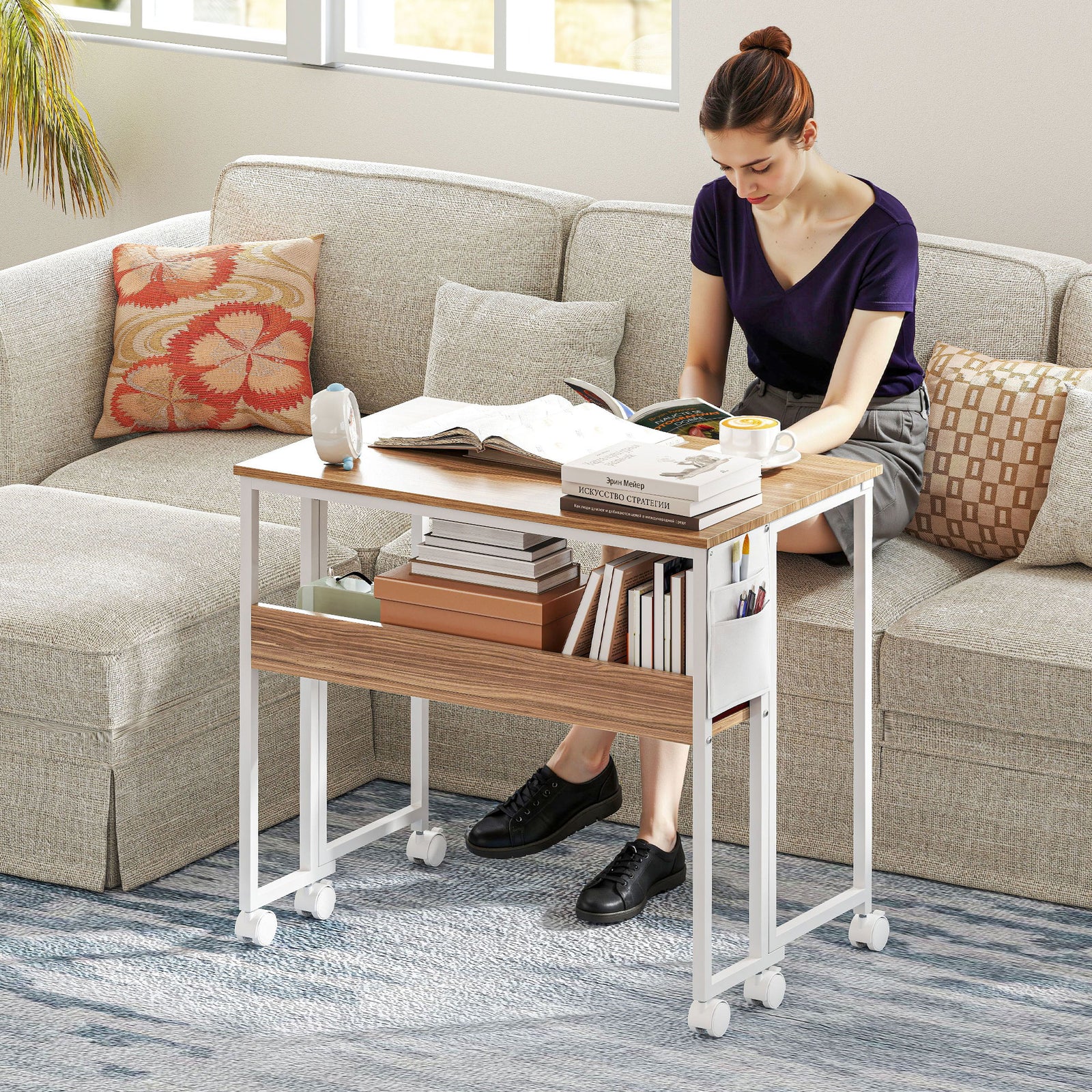 80 Cm Foldable Computer Desk On Wheels For Small Spaces | Natural