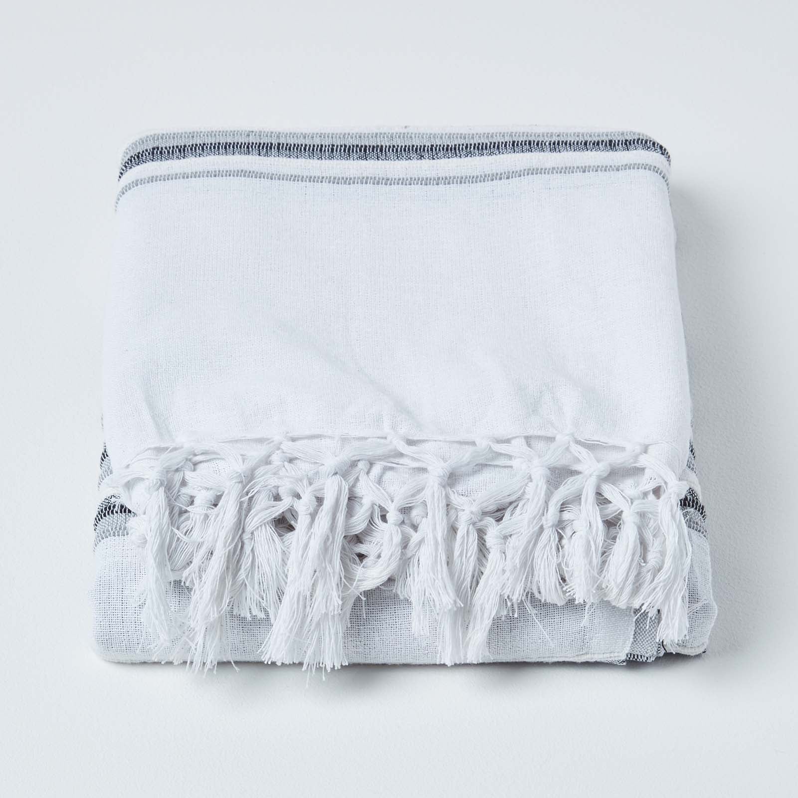 Cotton Morocco Striped Throw | 255cm x 360cm | Monochrome