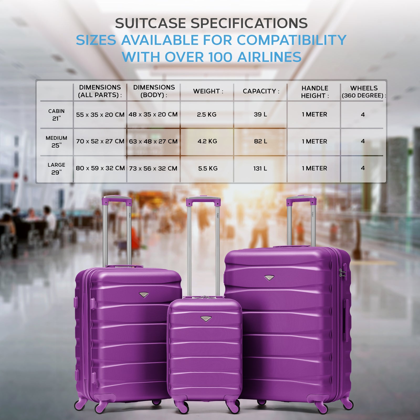 29" Large Suitcase Check-in Hold Luggage Hard Shell 4 Wheels Tsa Lock | Large | Purple