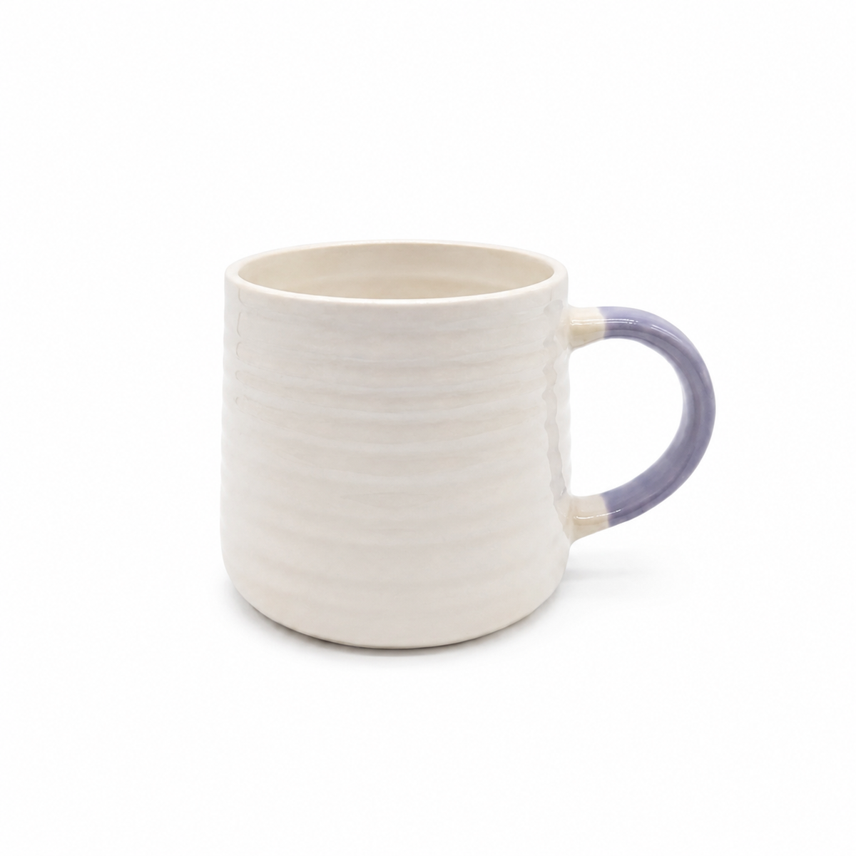 Ceramic Coffee Tea Mug 13oz Ribbing Textured Colour Painted Handle | Set of 4 | Grey