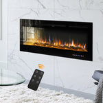 70/80-inch Black Electric Fireplace Heater, Wall Mounted Or Recessed With 12 Flame Colors, Adjustable Brightness & Remote Control | Large
