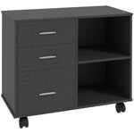 Freestanding Storage Cabinet W/ 3 Drawers 2 Shelves 4 Wheels | One Size | Black