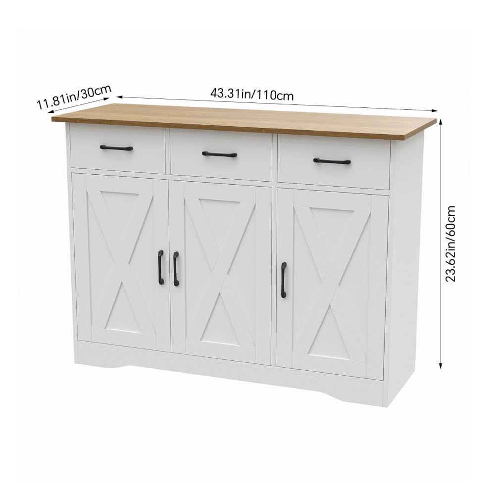 3-door Wooden Sideboard With 3 Drawers