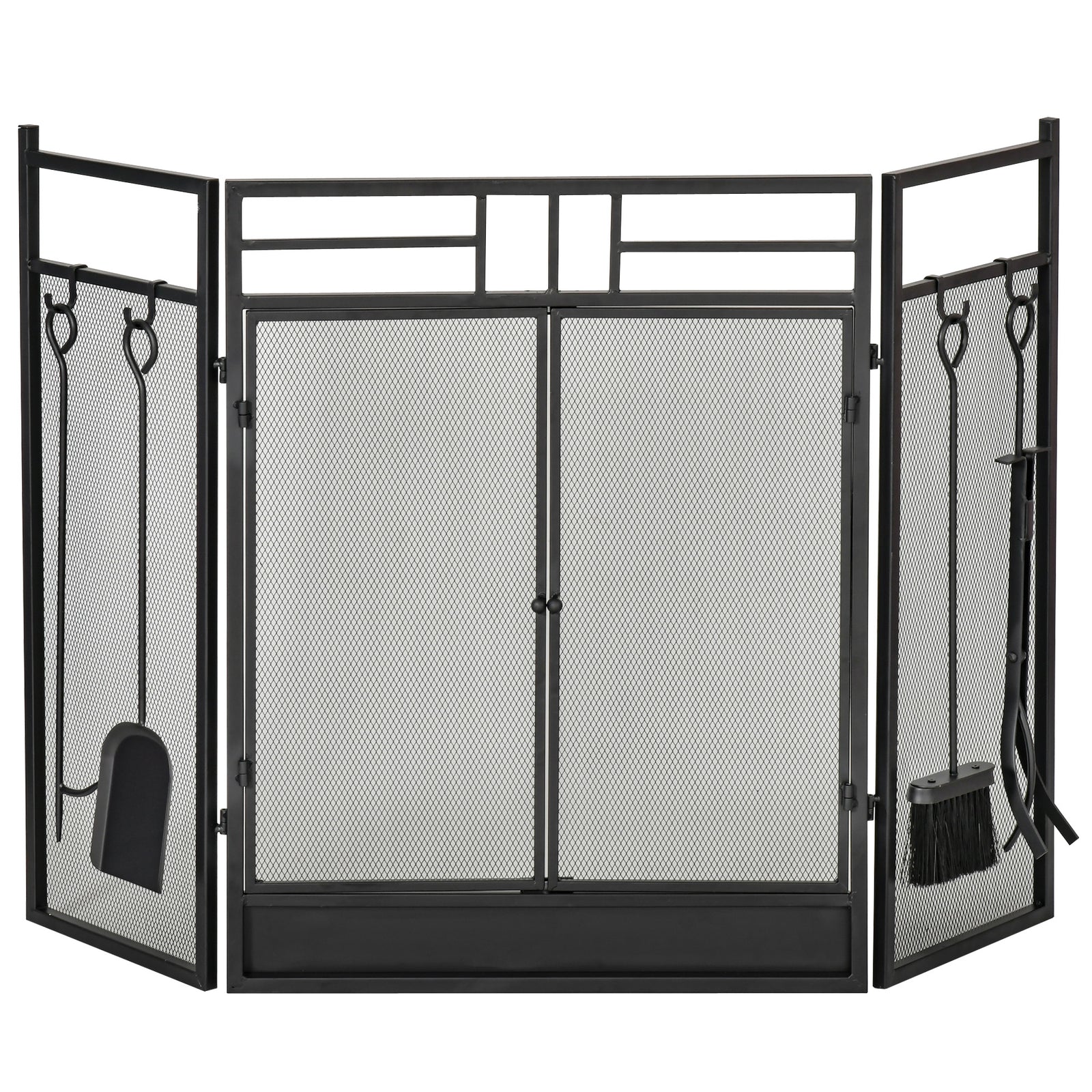3 Panel Folding Fire Screen With 2 Door Fireplace Accessary