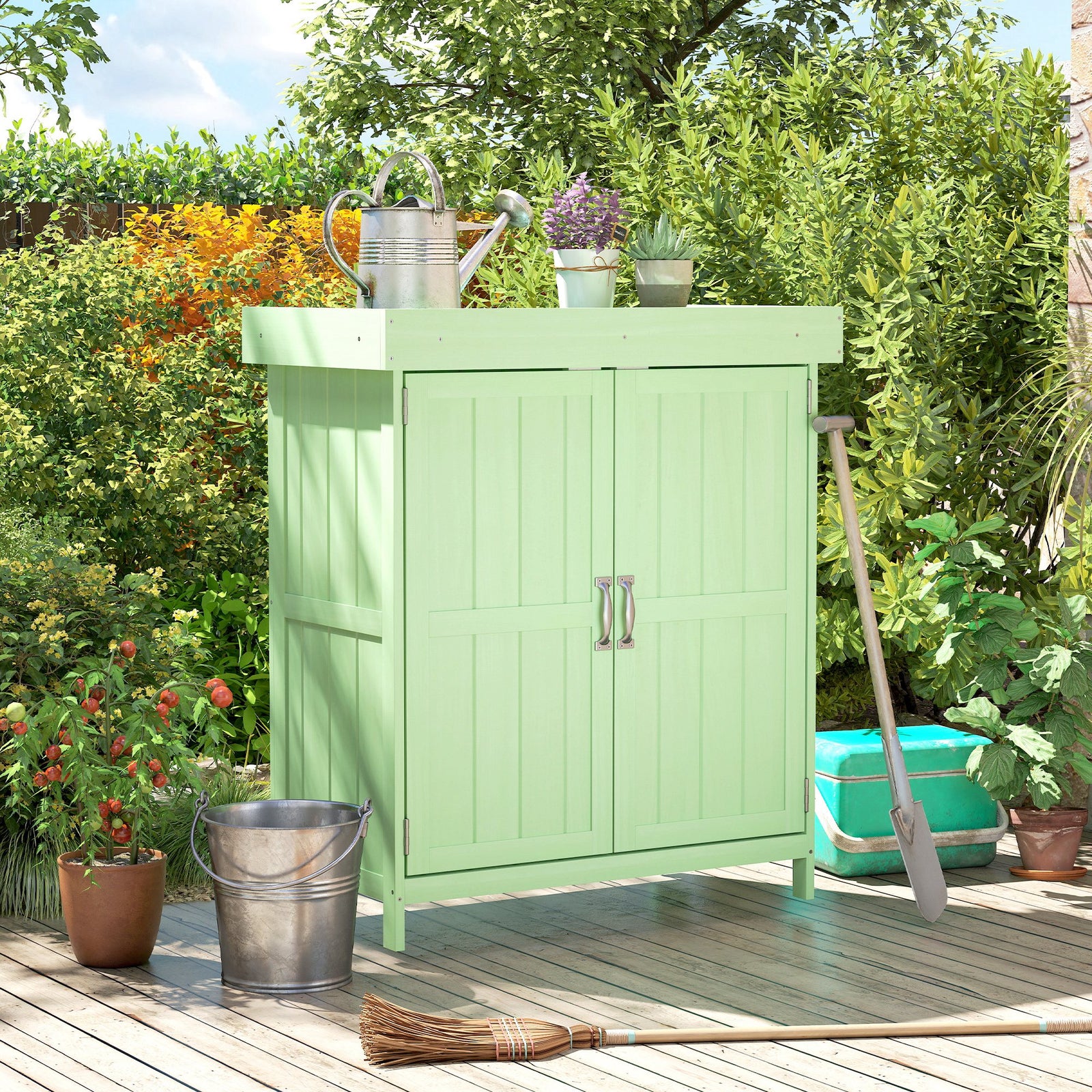 Wooden Garden Shed W/ Hinged Roof, 74x43x88cm | Green