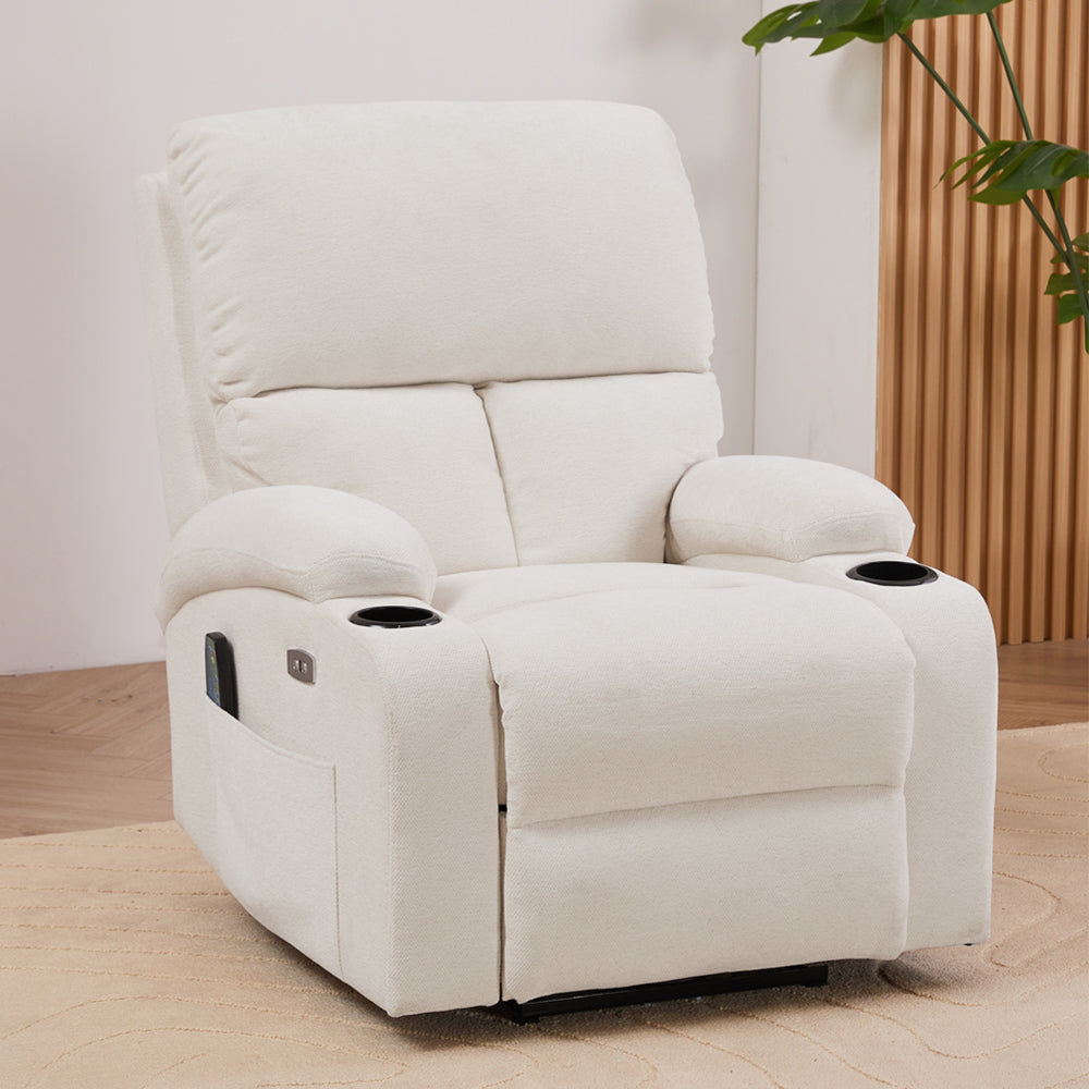 Living and Home Chenille Upholstery Electric Massage Recliner Armchair With Heat, 8-point Vibrating System, Adjustable Backrest, Cup Holders & Storage Pocket