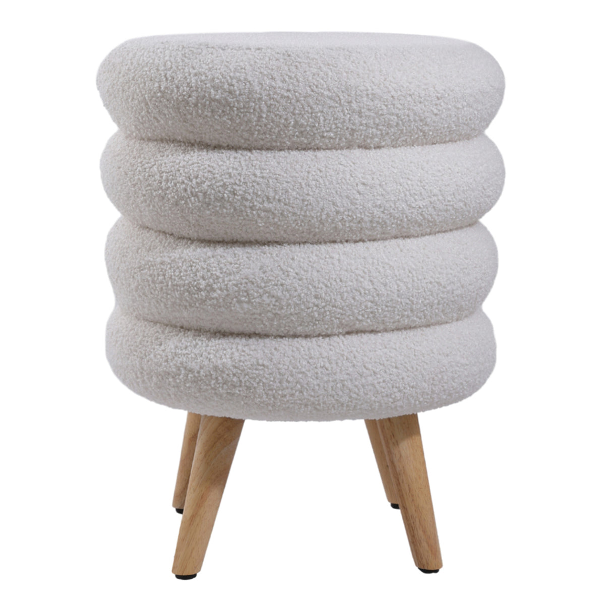 Teddy Fleece Upholstered Footstool With Wooden Legs