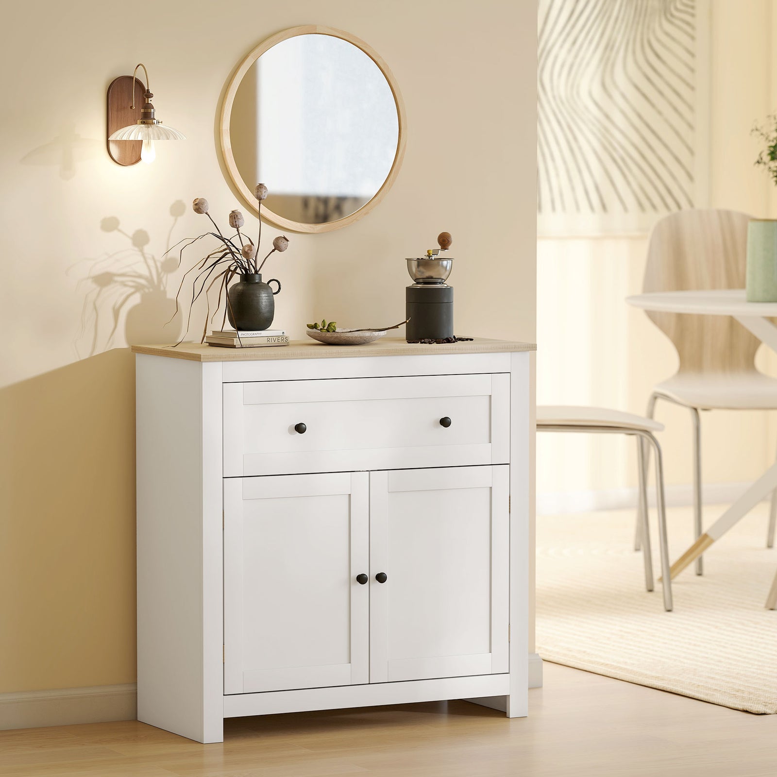 Sideboard Storage Cabinet With Adjustable Shelf, Drawer | White