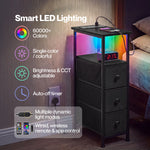 Slim Bedside Table With Charging Station 3 Drawers For Bedroom Black | Black