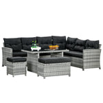 5 Pieces Rattan Set W/ Sofa, Table, Stools, Cushions