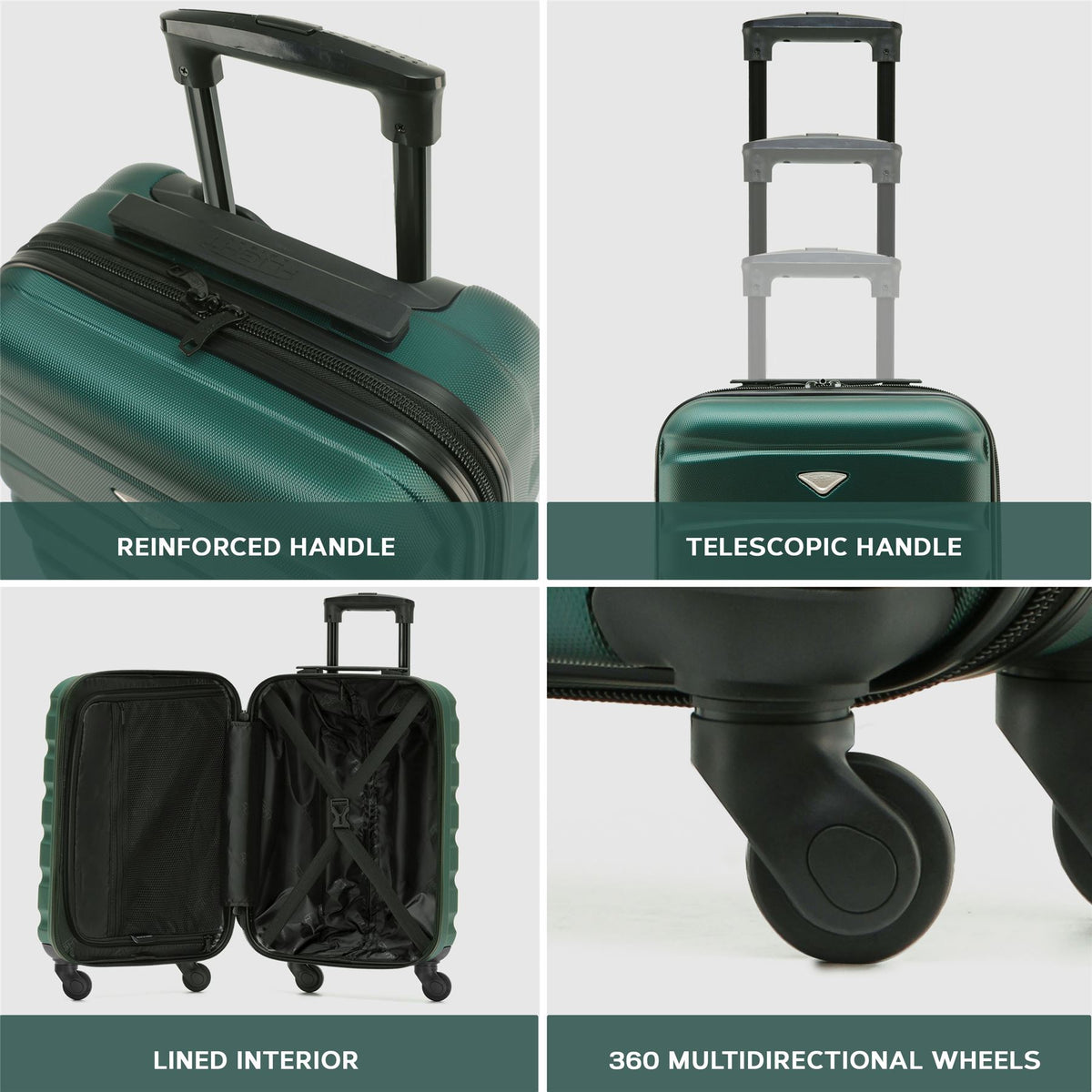 Set Of 3 Hard Shell Suitcase Cabin & Check In Cases With Tsa Lock - Overhead Cabin With Medium & Large Check-in Bag | Set of 3 | Forest Green