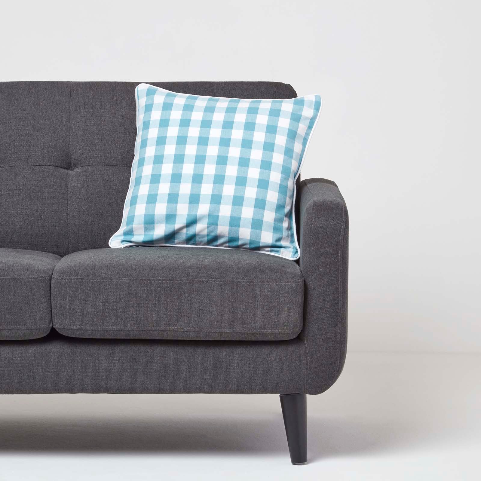 Block Check Cotton Gingham Cushion Cover | 45cm x 45cm | Blue