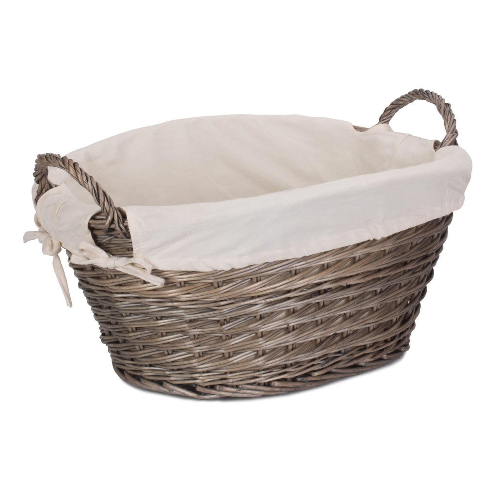 Wicker Small Wash Basket With White Cotton Lining