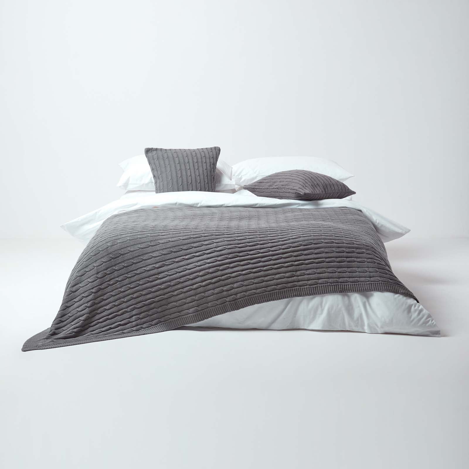Combed Cotton Cable Knit Throw | 150cm x 200cm | Grey