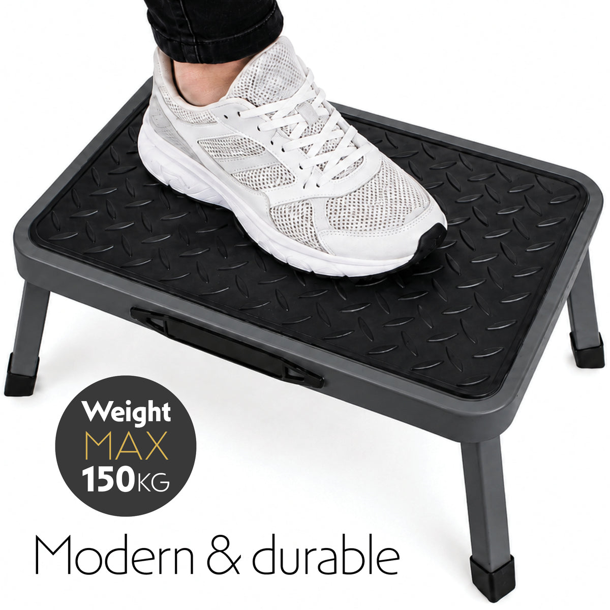 Folding Step Stool Premium, Heavy-duty Steel Home Diy Step Stool 150kg Capacity | Grey