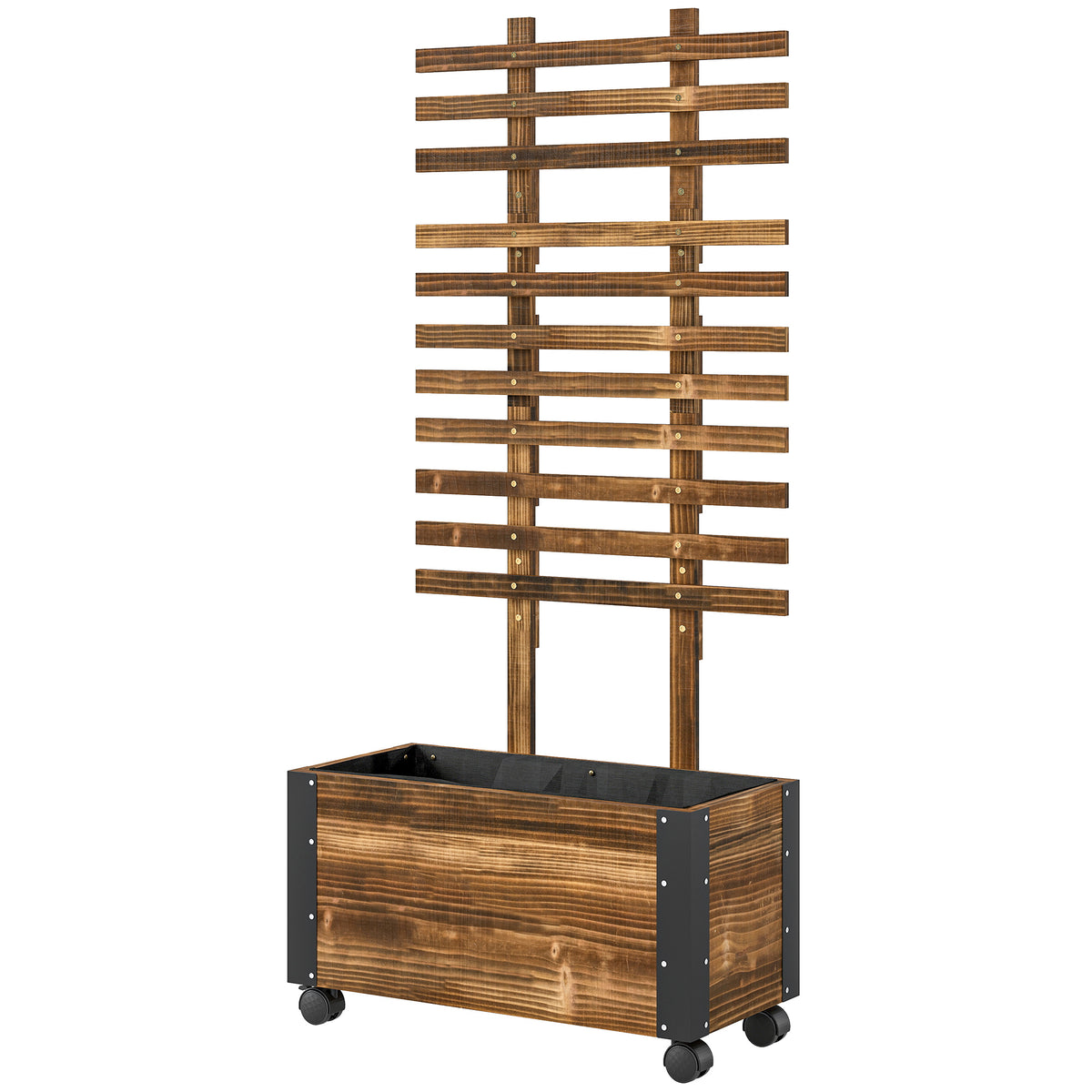 Outsunny Raised Garden Bed, Wooden Planter With Trellis And Wheels
