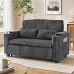 2 Seater Sofa Bed, 3-in-1 Corduroy Pull Out Sleeper Sofa | Dark Grey