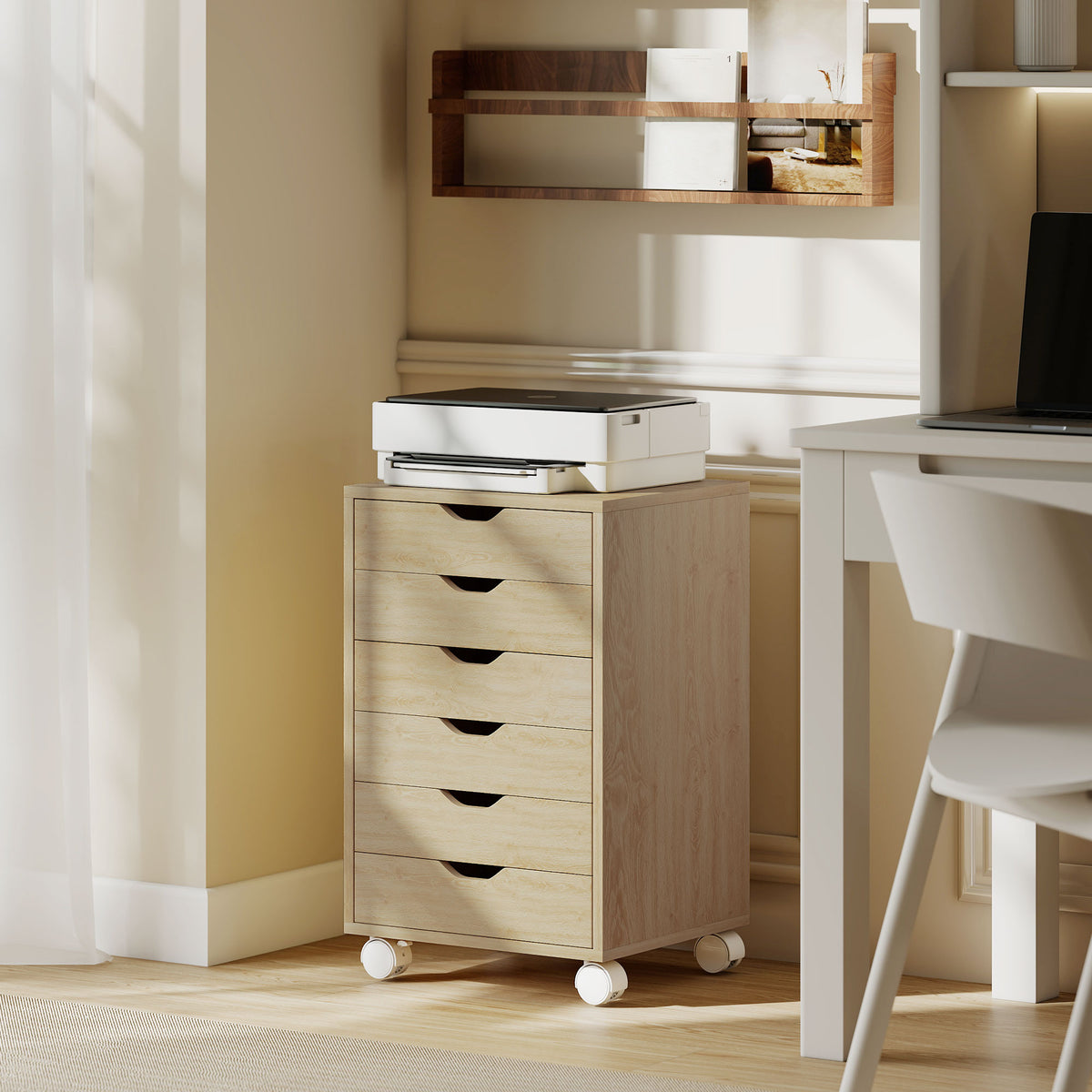 HOMCOM 6 Drawer Vertical File Cabinet With Quiet Drawers And Wheels