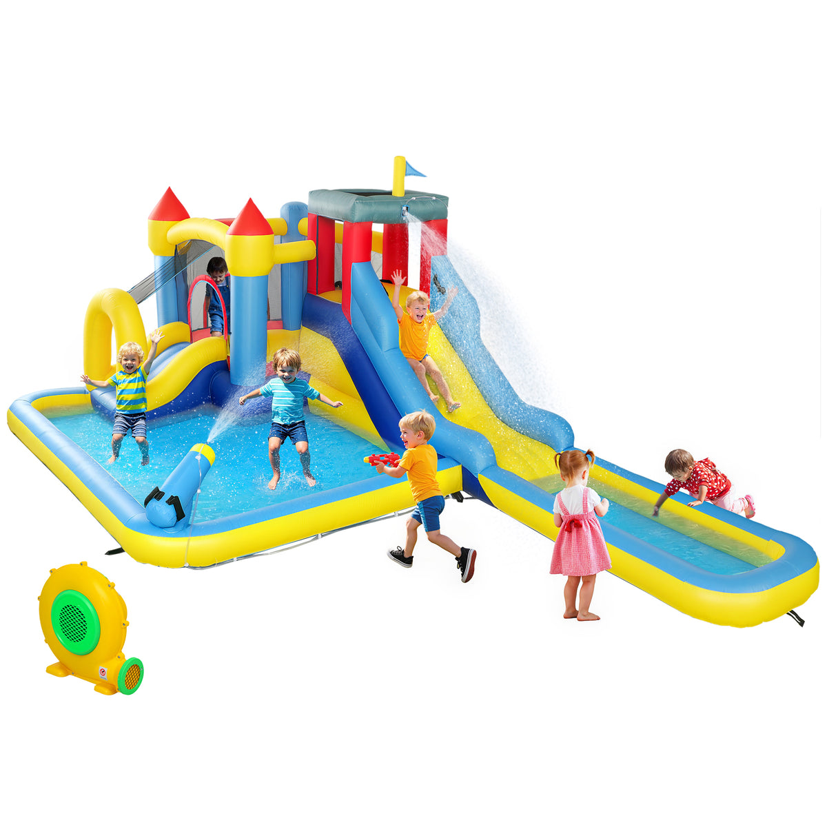 AIYAPLAY Inflatable Bouncy Castle, Water Bounce House 6 In 1 With Blower