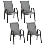 Set Of 4 Garden Dining Chair Set Outdoor W/ Back Armrest | Dark Gray