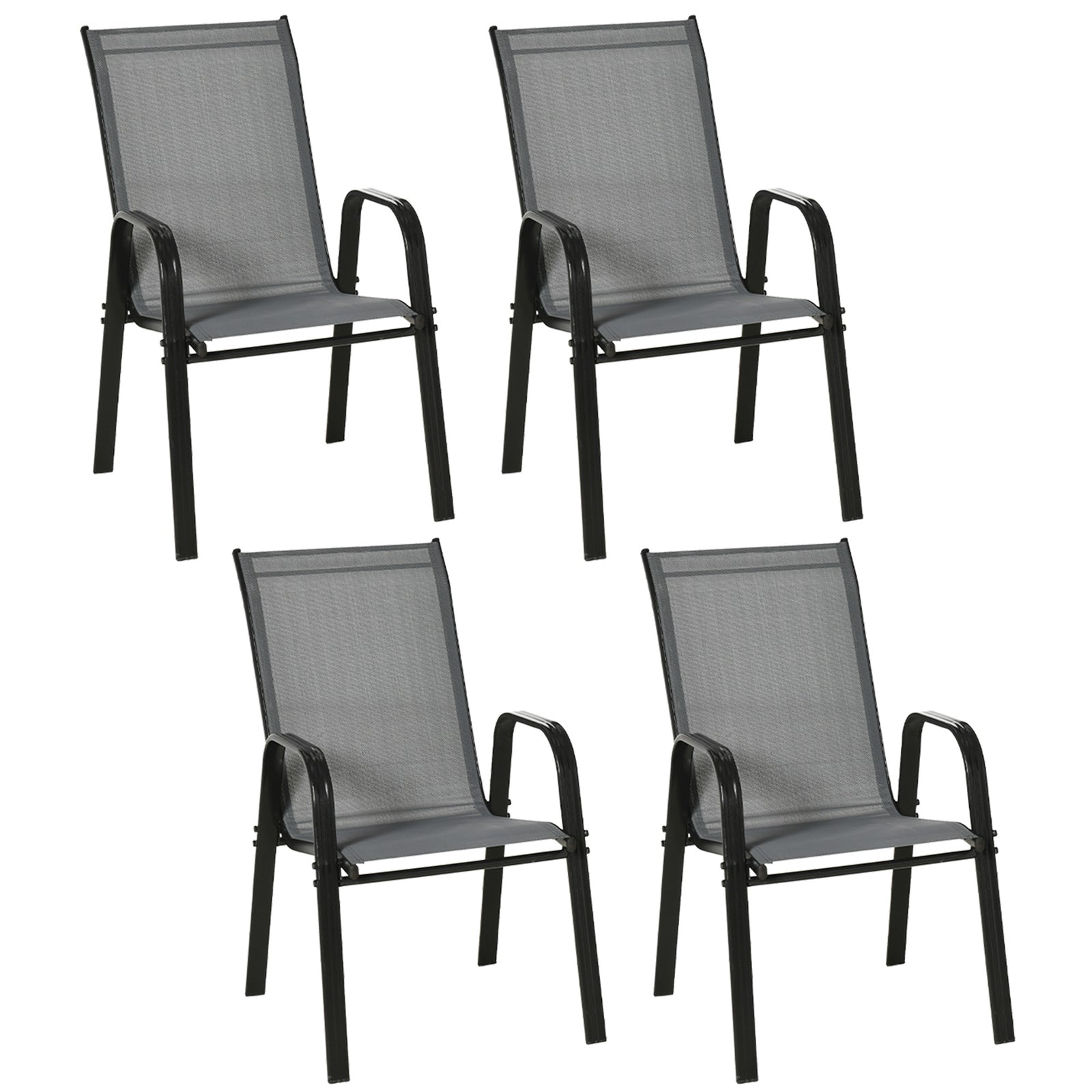 Set Of 4 Garden Dining Chair Set Outdoor W/ Back Armrest | Dark Gray