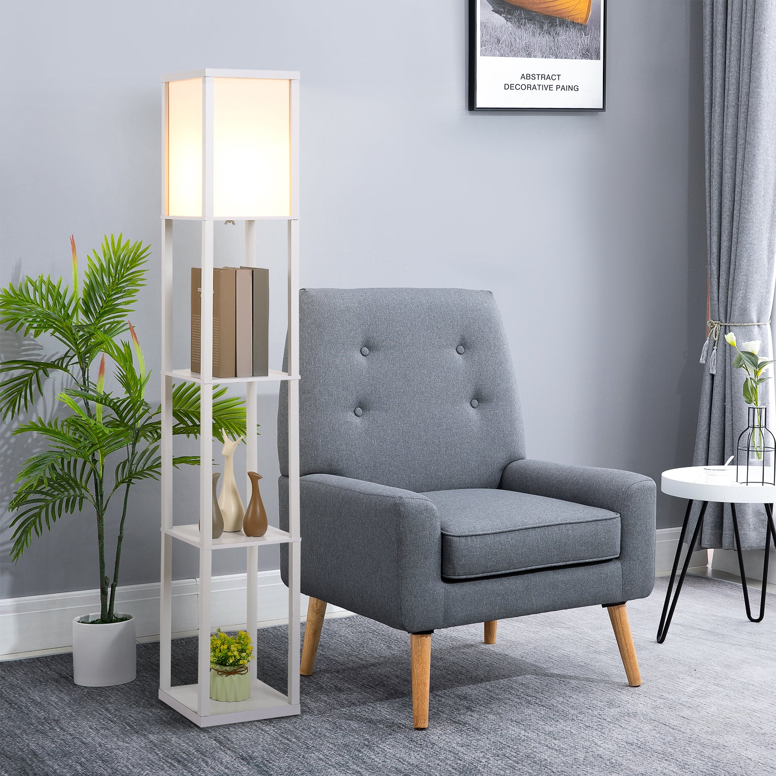 Floor Lamp Reading Lamp With 3-tier Storage Shelf Acrylic | One Size | White