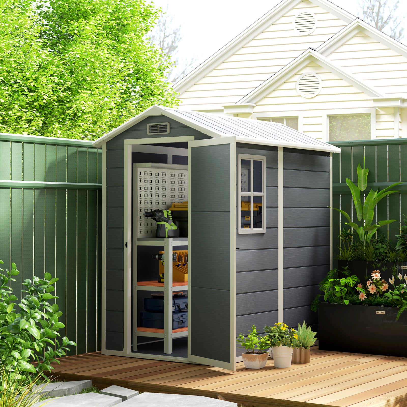 4 X 6ft Plastic Garden Shed W/ Floor, Window And Door
