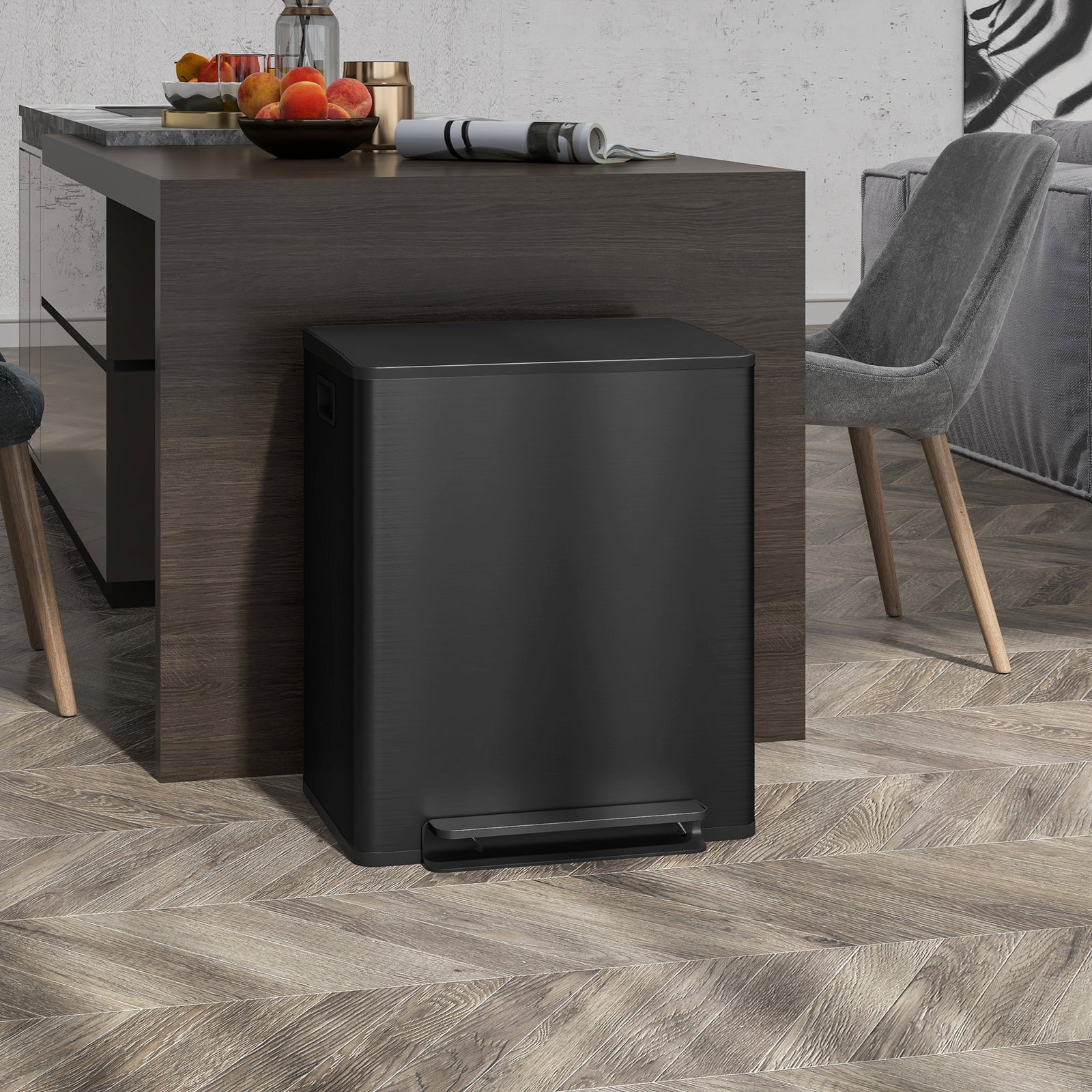 2 X 25l Double Kitchen Bin, Pedal Bin With Soft-close Lid | Black