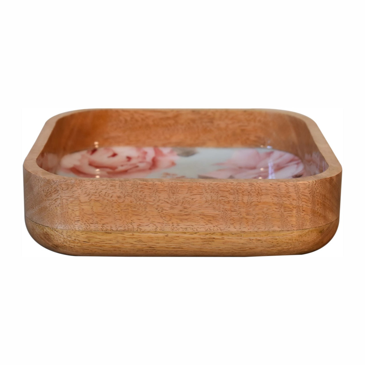 Solid Wood Pink Floral Square Bowl Set Of 2