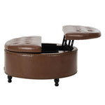 Round Pu Leather Upholstered Storage Ottoman With Lift-top & Flip Design | Brown