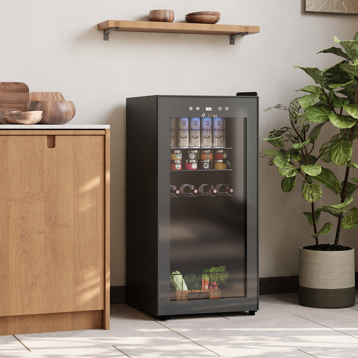 Airoa 92l Freestanding Under Counter Fridge Beverage Cooler With Glass Door