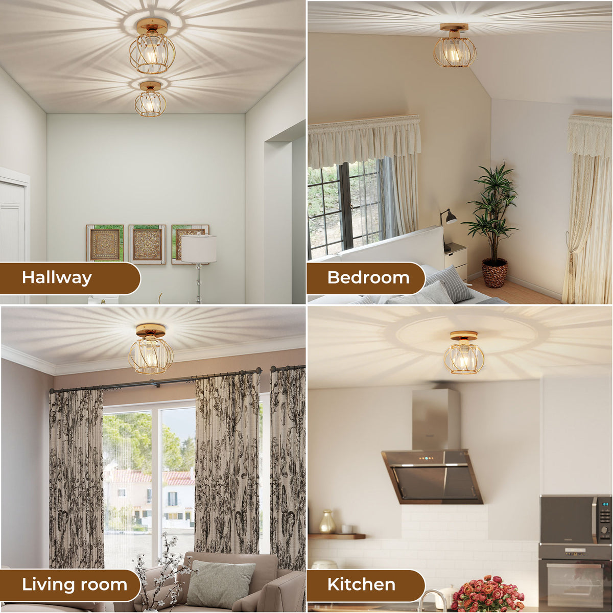 Emitto Crystal Ceiling Light Semi Flush Mount Chandelier Modern Hallway