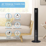 Smart Bladeless 46" Tower Fan 3 Speeds - Remote & Oscillation Feature | Black