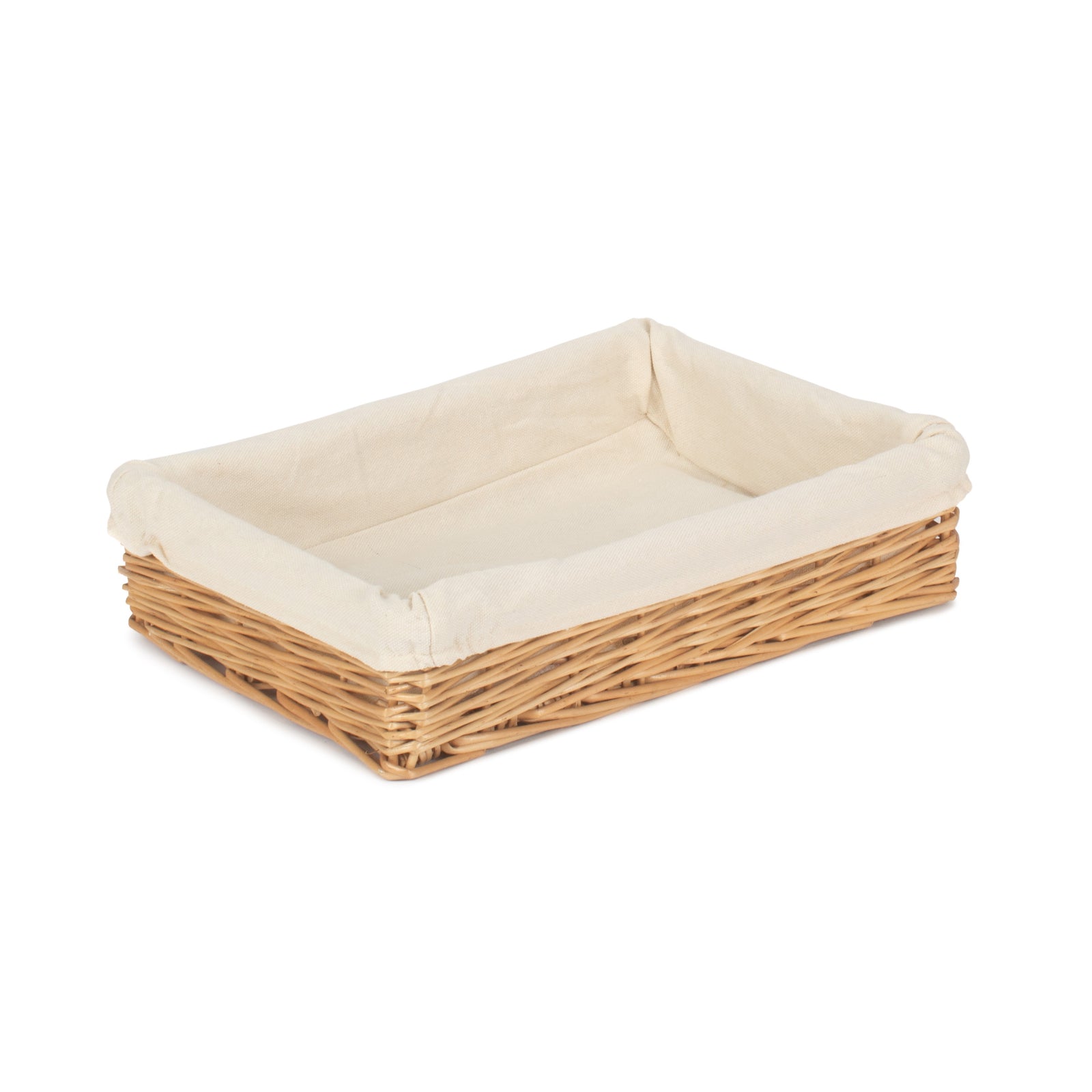 Wicker Cotton Lined Straight-sided Rectangular Tray | Medium | Brown