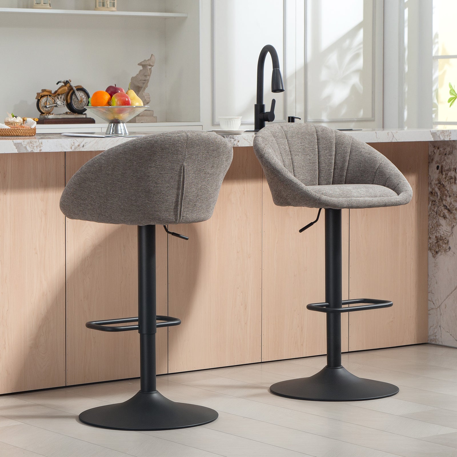 Swivel Bar Stools Set Of 2 Height Adjustable Bar Chairs | Grey