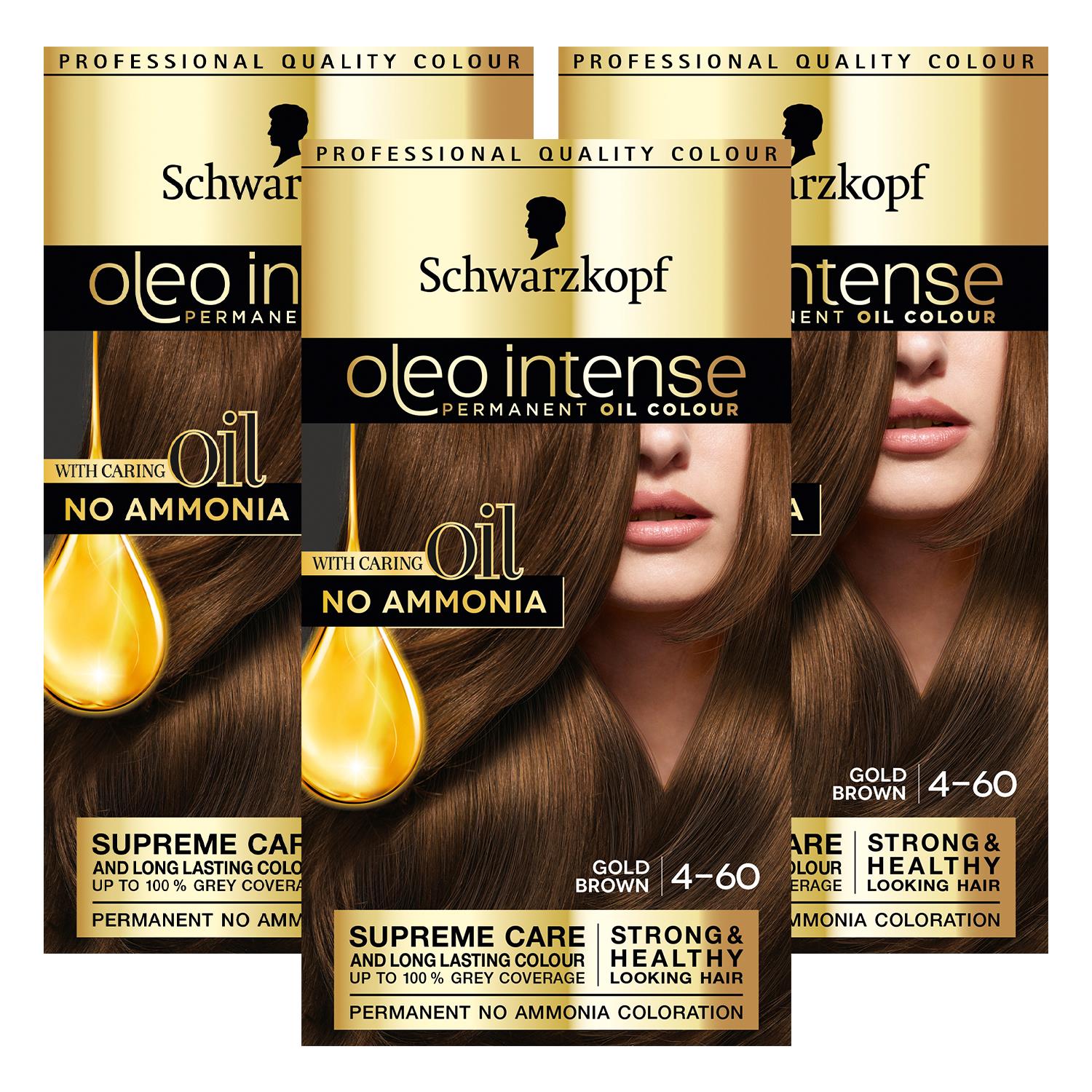 Schwarzkopf Oleo Intense 4-60 Gold Brown No Ammonia Permanent Oil Colour 3 Pack