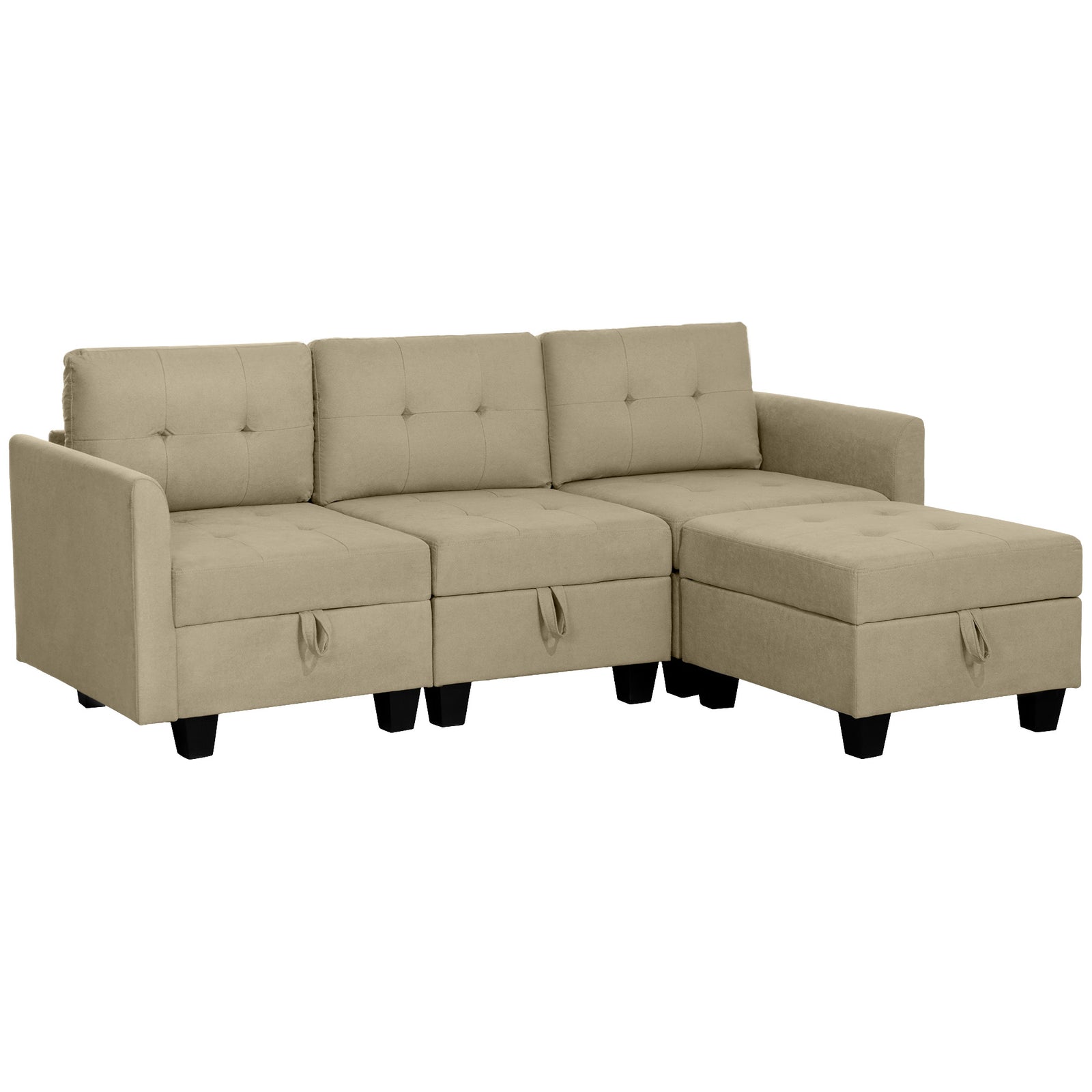 Convertible Modular Sectional Sofa With Storage Wood Frame | Large | Brown