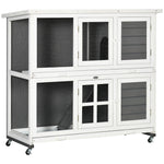 Wooden Rabbit Hutch, Small Animal House W/ Wheels, Removable Tray, Grey