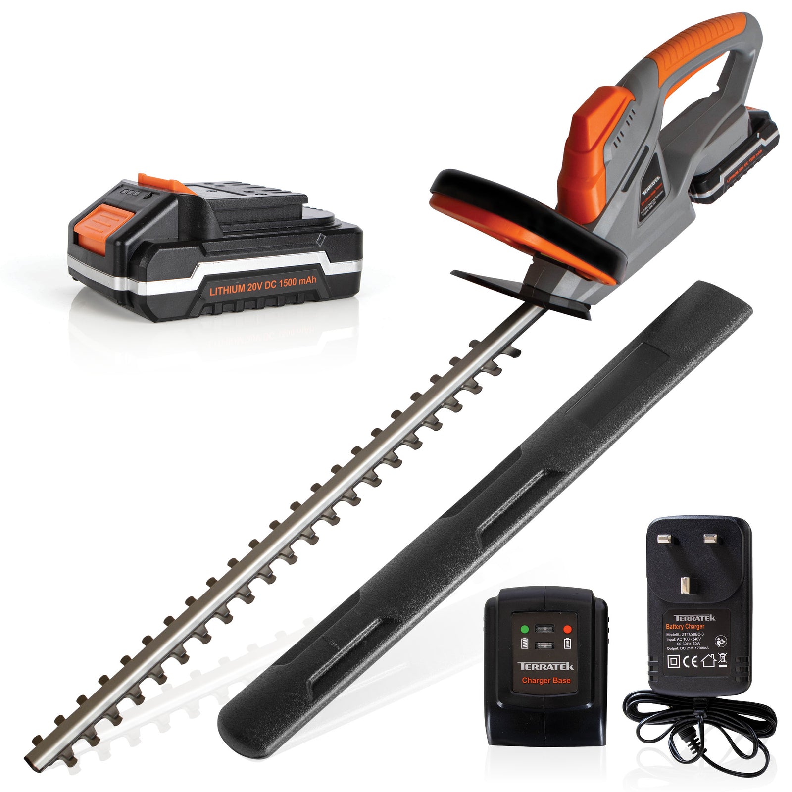 20v Cordless Hedge Trimmer Lightweight Handheld Garden Electric Hedge Li Ion 1hr Fast Charge Battery And Charger Included | 1 Battery + 1 Charger | Grey