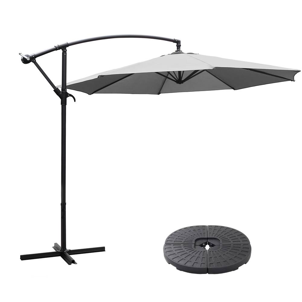 Outdoor 3m Cantilever Garden Parasol With Cross And Fillable Base | One Size | Light Grey