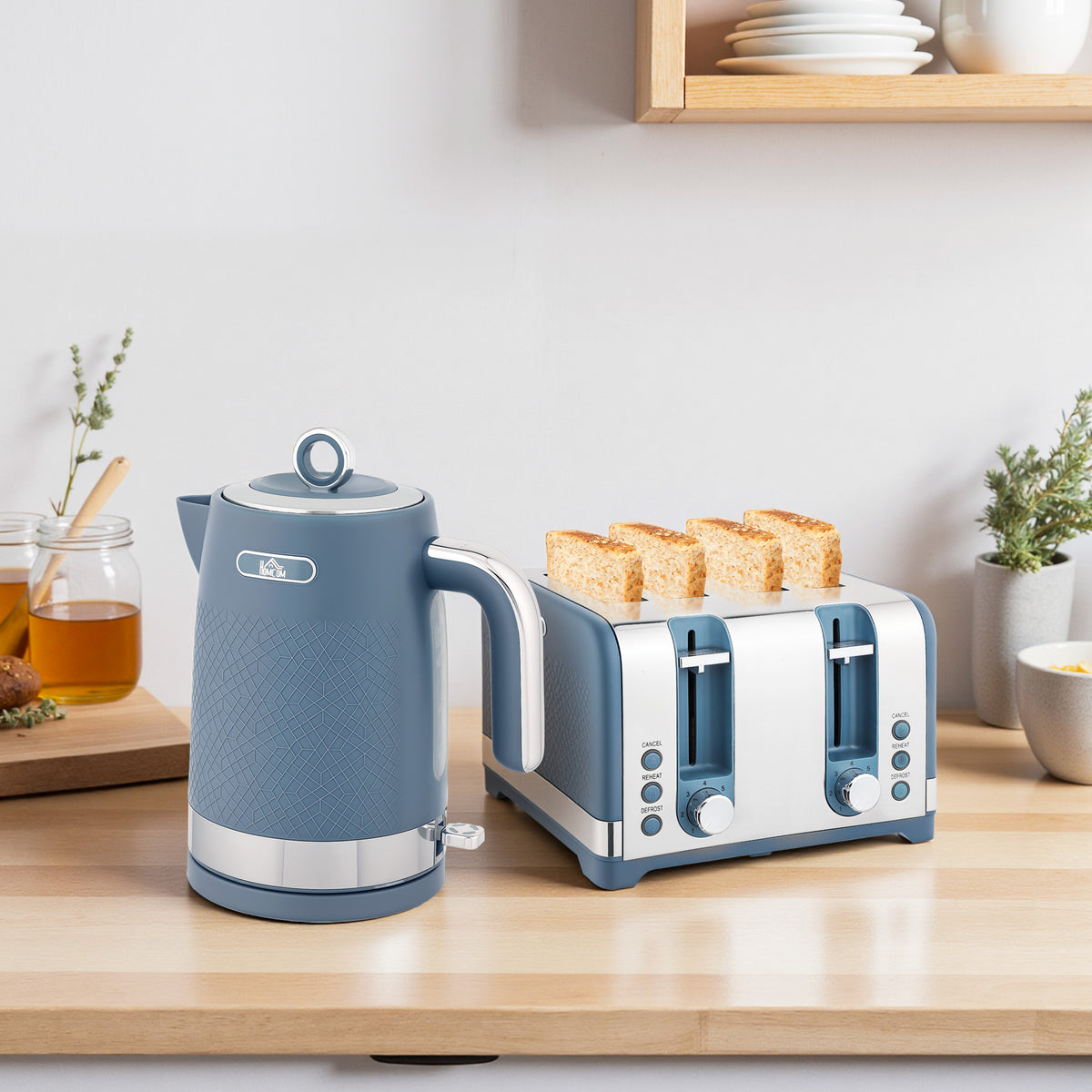 Kettle And Toaster Set With 3000w Rapid Boil, 4 Slice Toaster | Blue