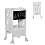 Kids Step Stool Toddler Kitchen Stool With Blackboard Lockable Handrail | Grey