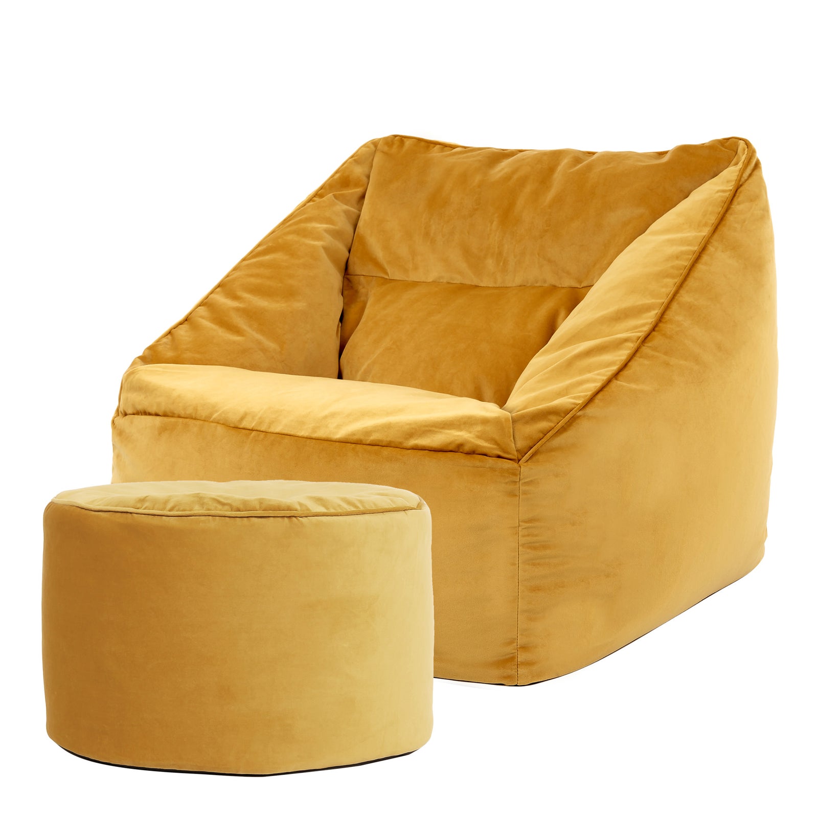 Natalia Velvet Armchair & Pouffe Set | Yellow